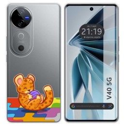 Funda Silicona Transparente para Vivo V40 5G diseño Leopardo Dibujos