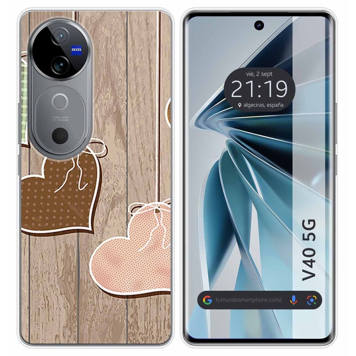 Funda Silicona para Vivo V40 5G diseño Corazones Madera Dibujos