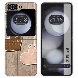 Funda Carcasa Dura para Samsung Galaxy Z Flip 6 5G diseño Corazones Madera Dibujos