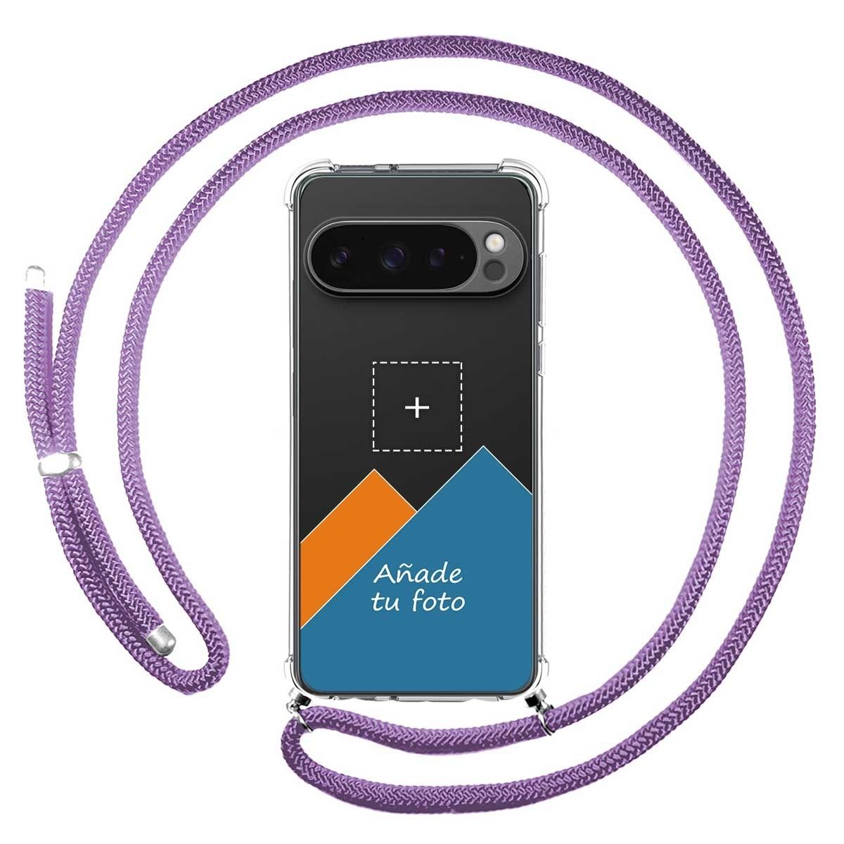 Personaliza tu Funda Colgante Transparente para Google Pixel 9 Pro XL 5G con Cordon Morado Dibujo Personalizada