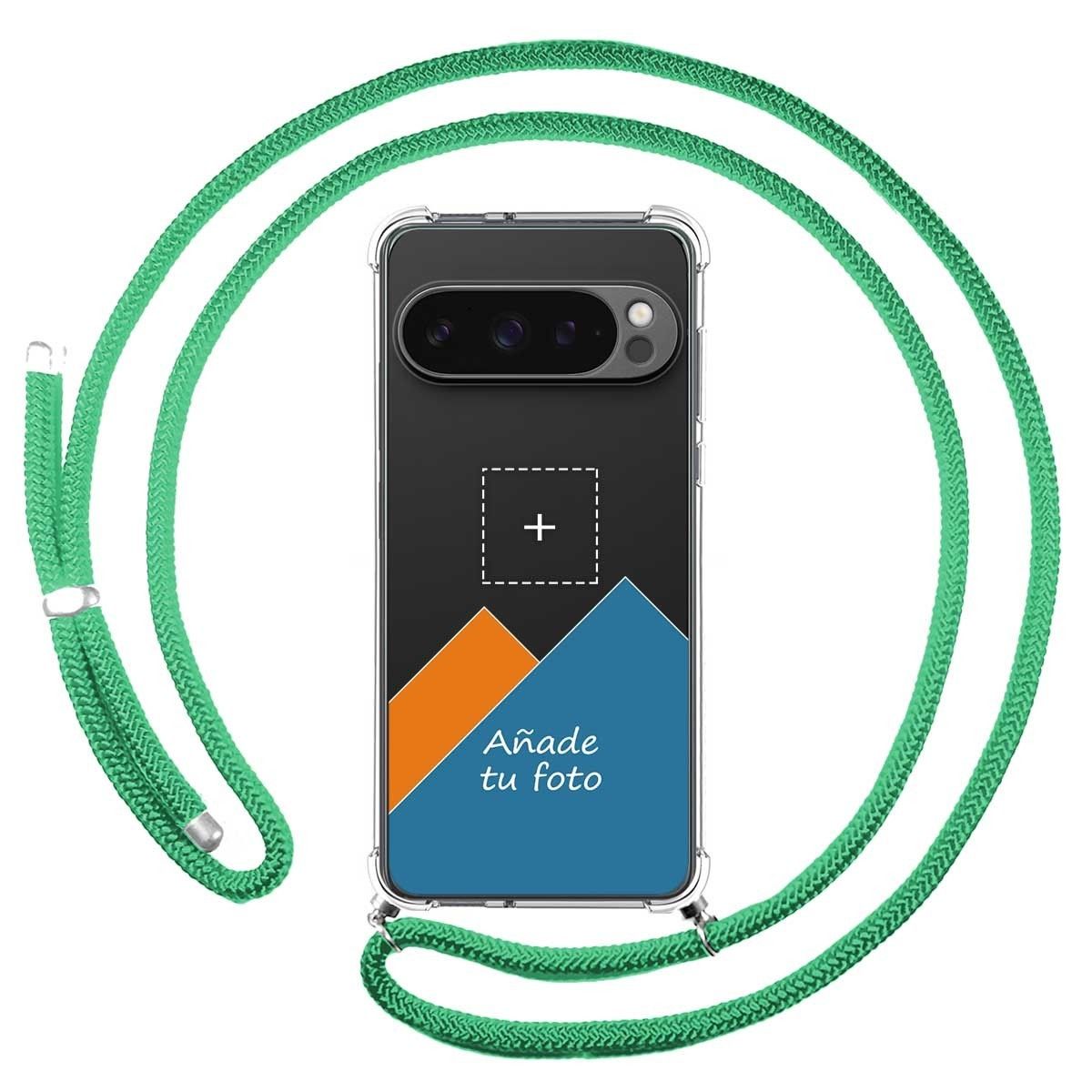 Personaliza tu Funda Colgante Transparente para Google Pixel 9 Pro XL 5G con Cordon Verde Agua Dibujo Personalizada