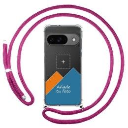 Personaliza tu Funda Colgante Transparente para Google Pixel 9 5G con Cordon Rosa Fucsia Dibujo Personalizada