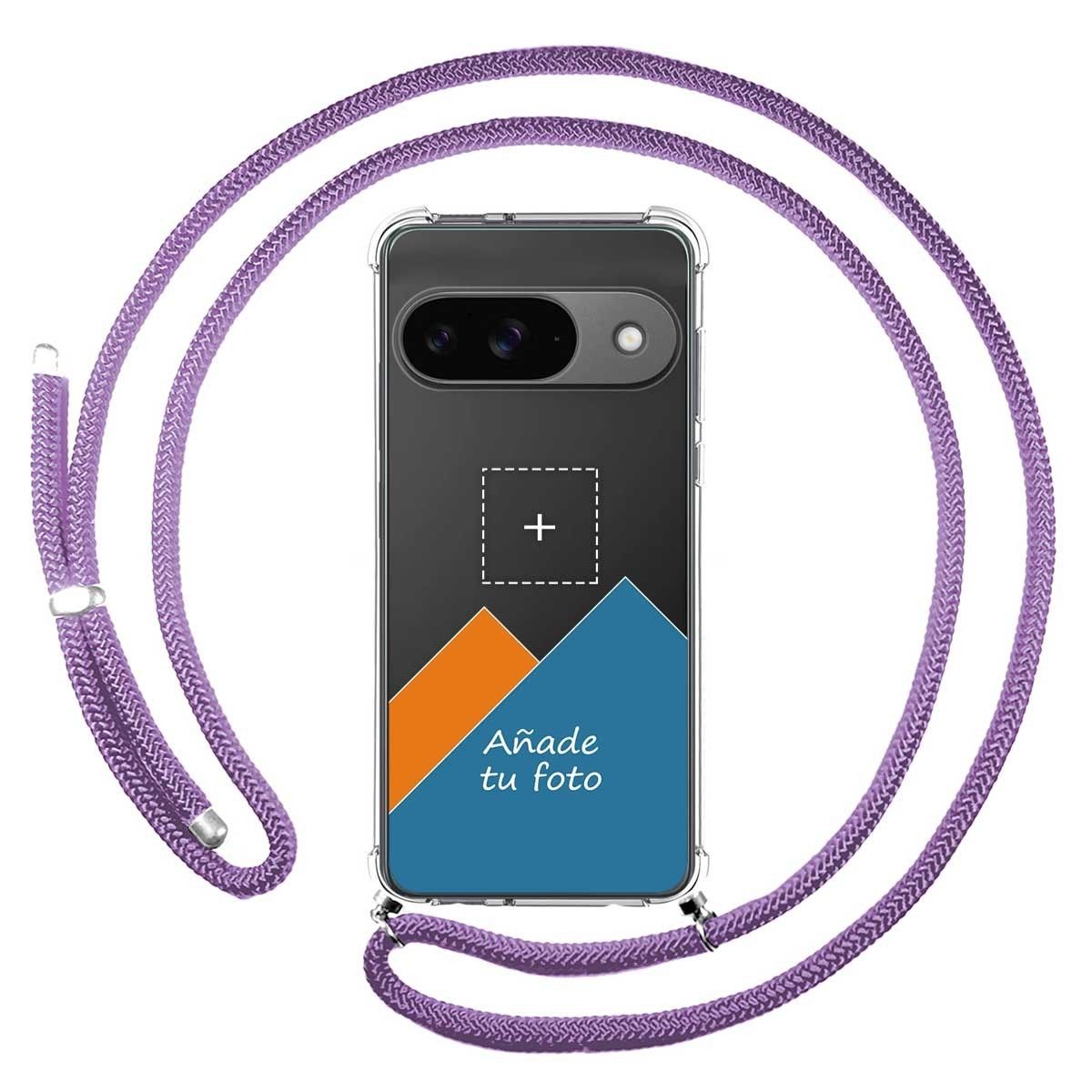 Personaliza tu Funda Colgante Transparente para Google Pixel 9 5G con Cordon Morado Dibujo Personalizada