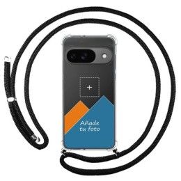 Personaliza tu Funda Colgante Transparente para Google Pixel 9 5G con Cordon Negro Dibujo Personalizada