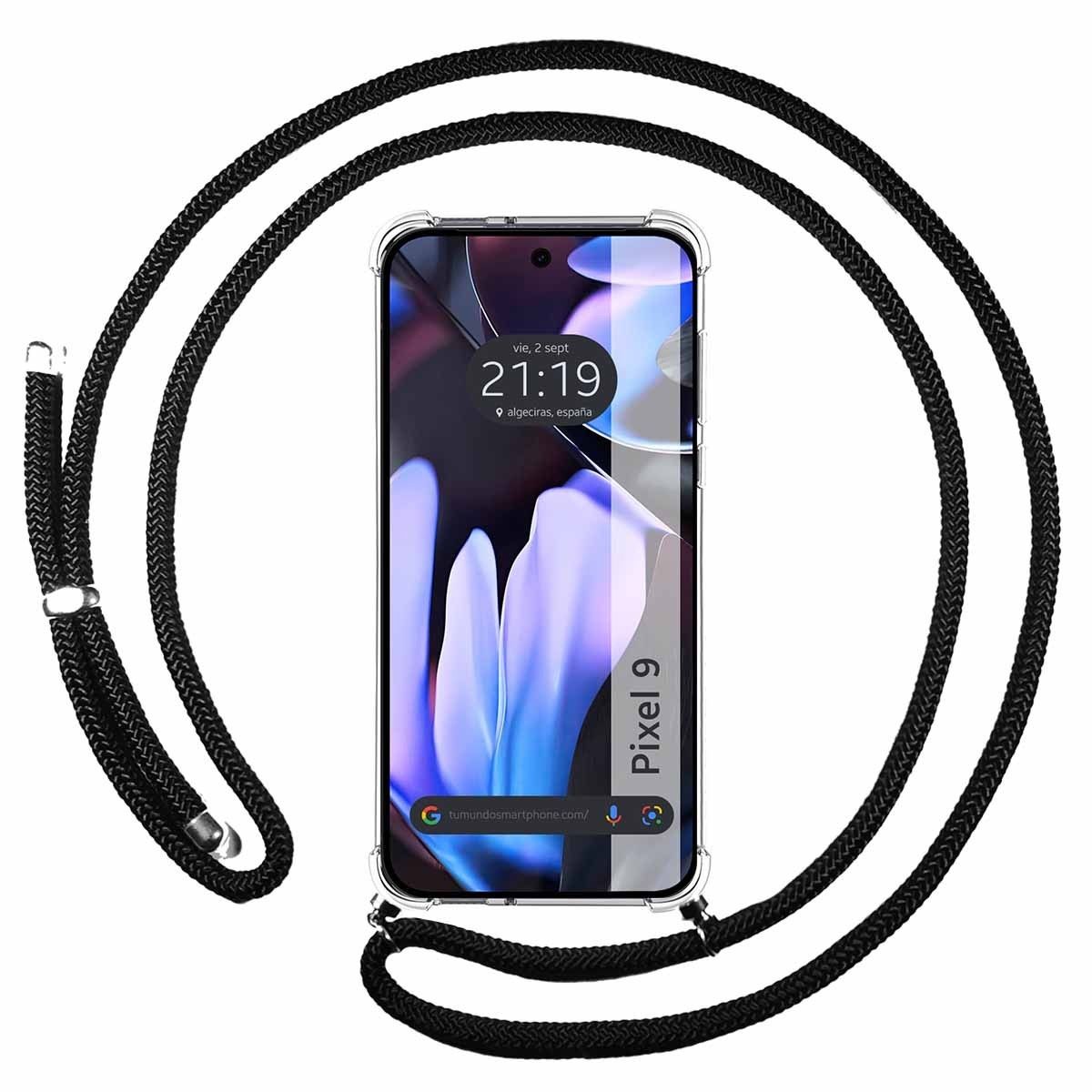 Funda Colgante Transparente para Google Pixel 9 5G con Cordon Negro