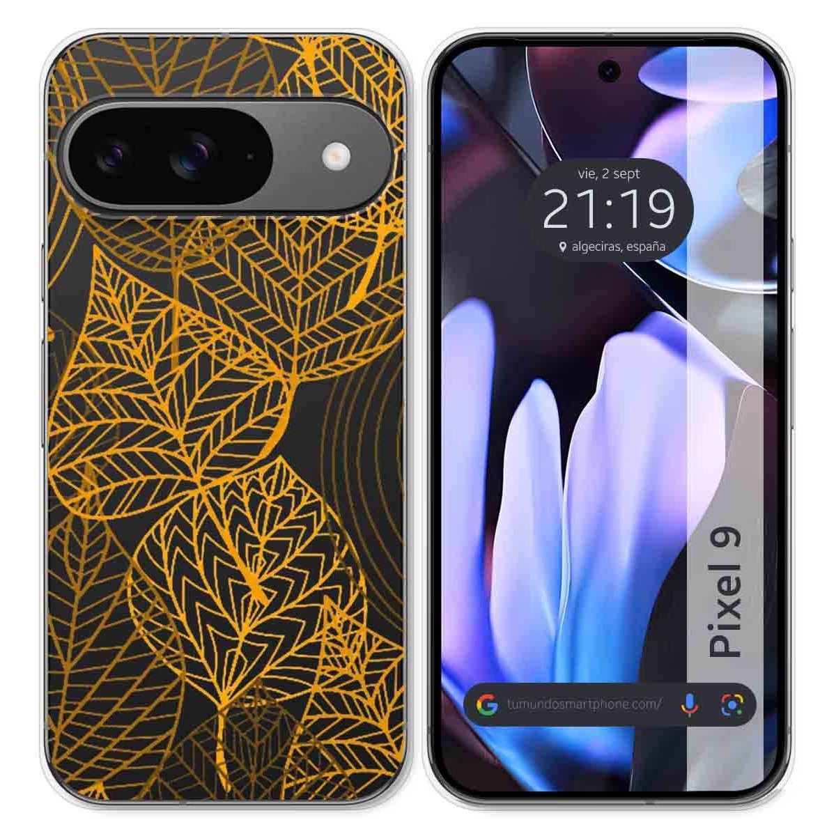 Funda Silicona Transparente para Google Pixel 9 5G diseño Hojas Dibujos