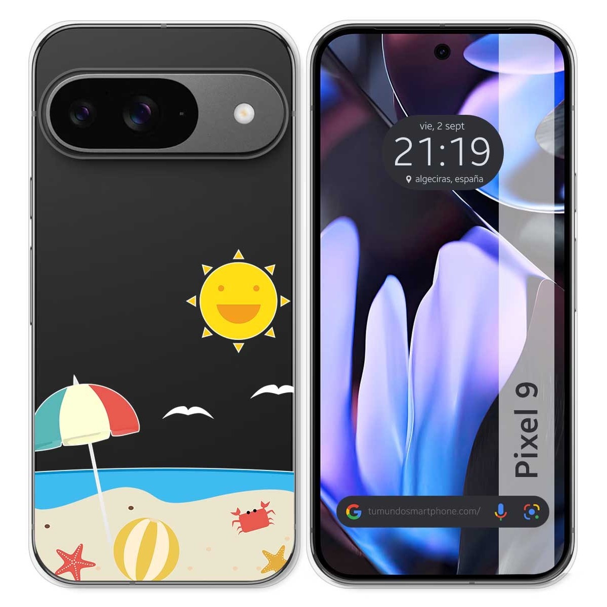 Funda Silicona Transparente para Google Pixel 9 5G diseño Playa Dibujos