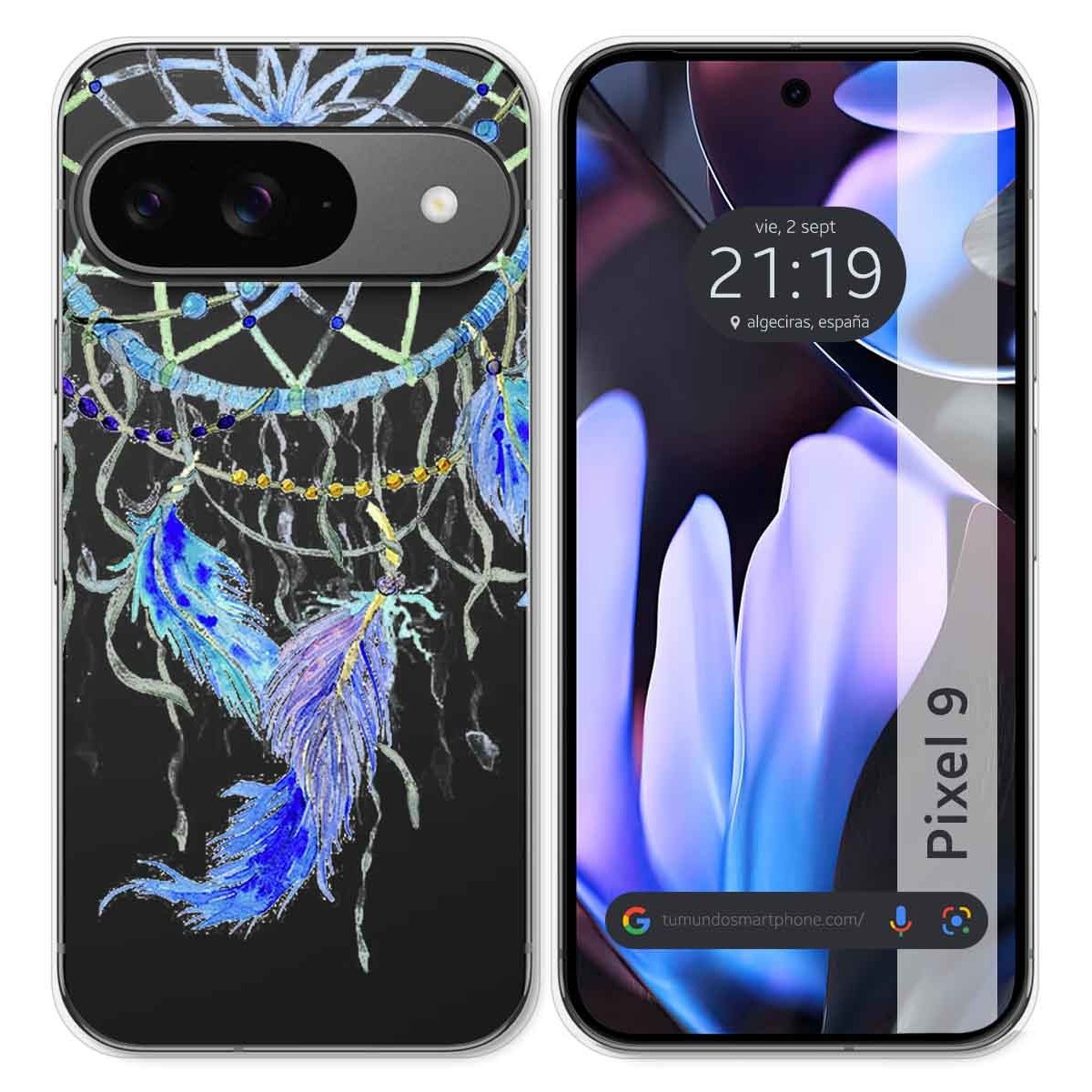 Funda Silicona Transparente para Google Pixel 9 5G diseño Plumas Dibujos