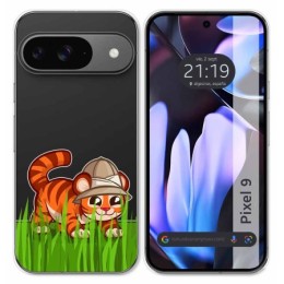 Funda Silicona Transparente para Google Pixel 9 5G diseño Tigre Dibujos