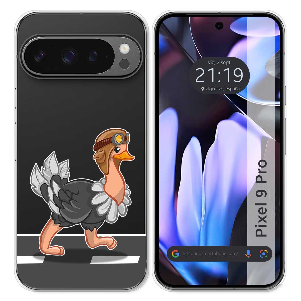 Funda Silicona Transparente para Google Pixel 9 Pro 5G diseño Avestruz Dibujos