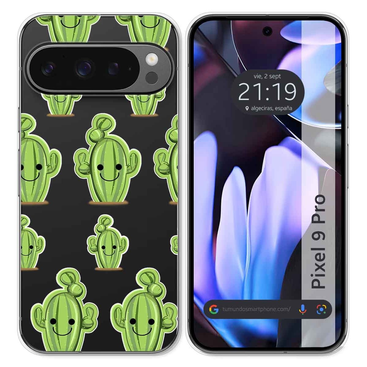 Funda Silicona Transparente para Google Pixel 9 Pro 5G diseño Cactus Dibujos