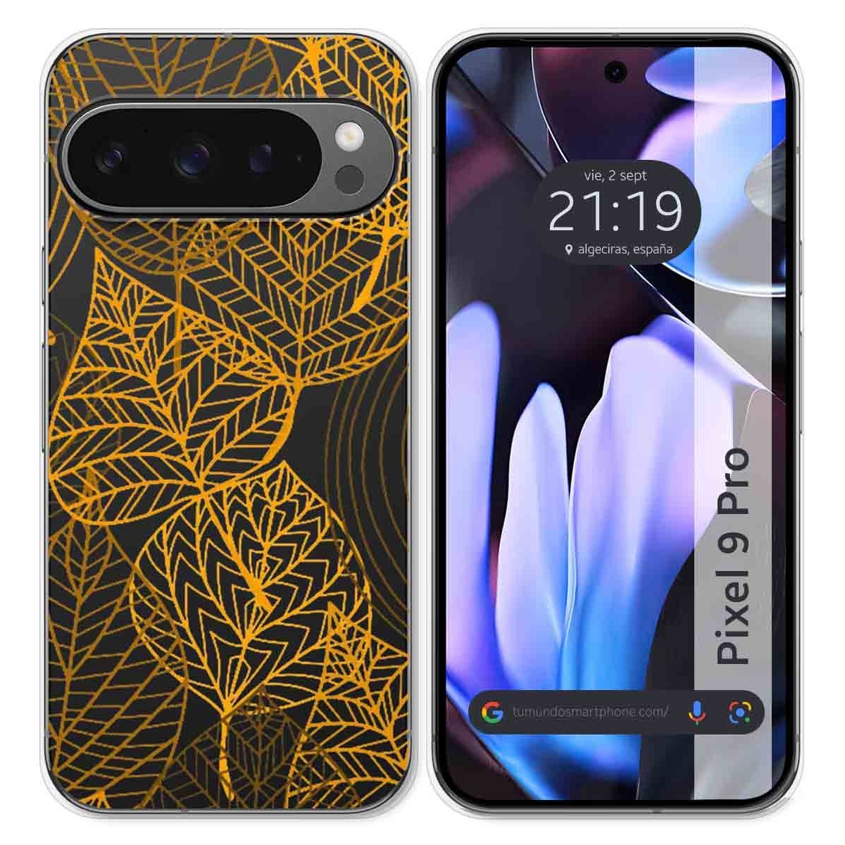 Funda Silicona Transparente para Google Pixel 9 Pro 5G diseño Hojas Dibujos