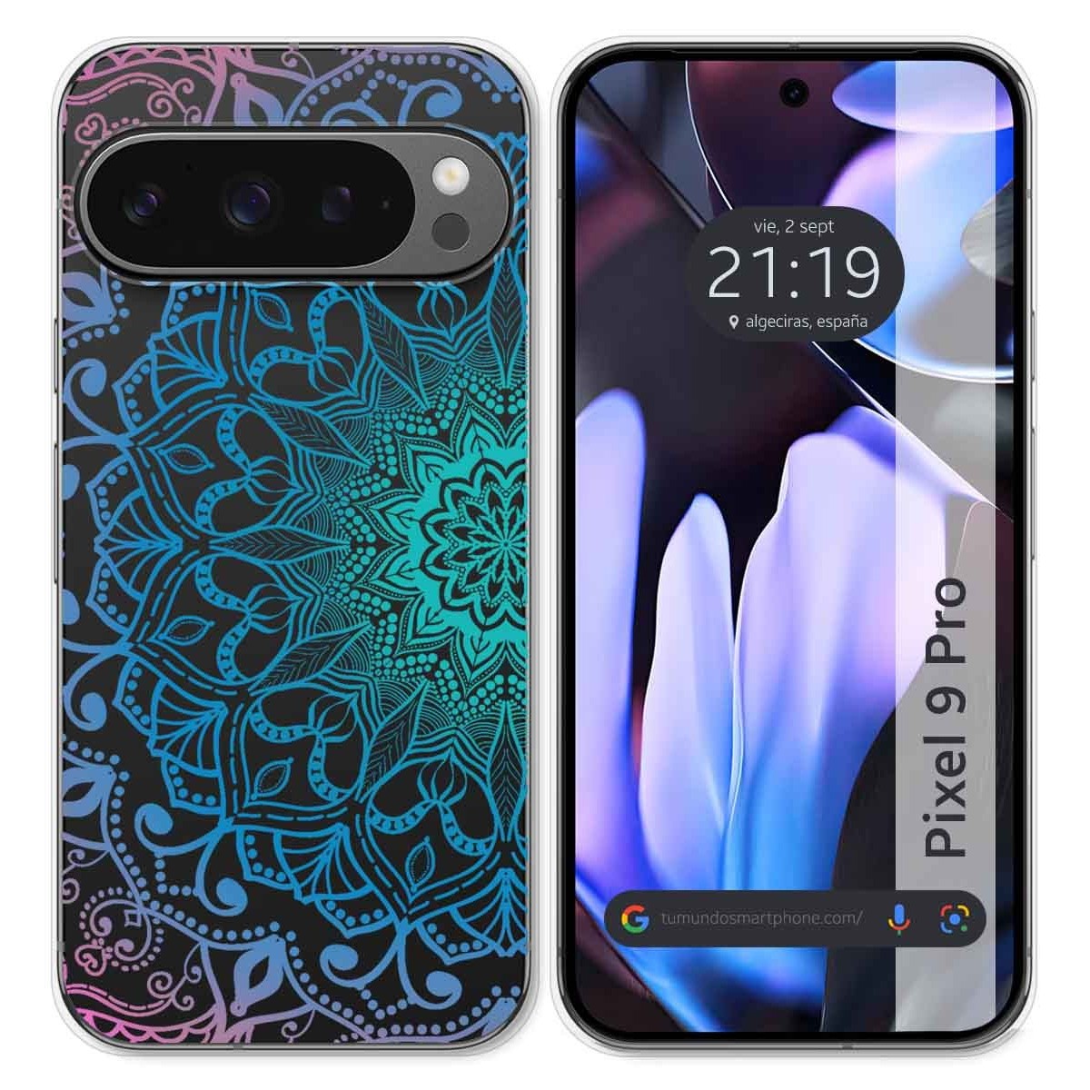 Funda Silicona Transparente para Google Pixel 9 Pro 5G diseño Mandala Dibujos