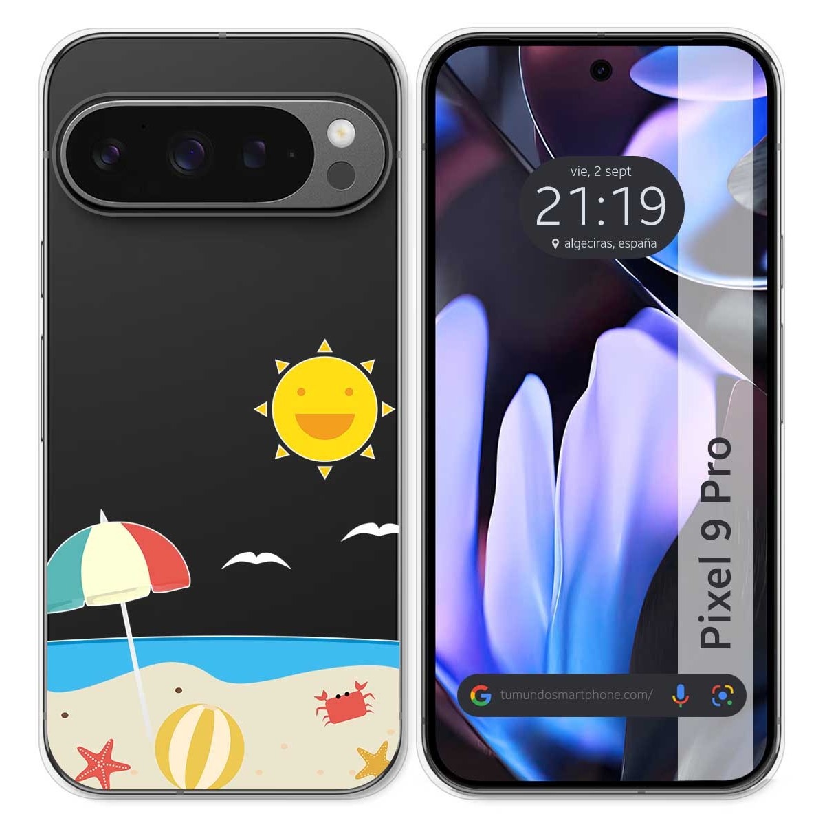 Funda Silicona Transparente para Google Pixel 9 Pro 5G diseño Playa Dibujos