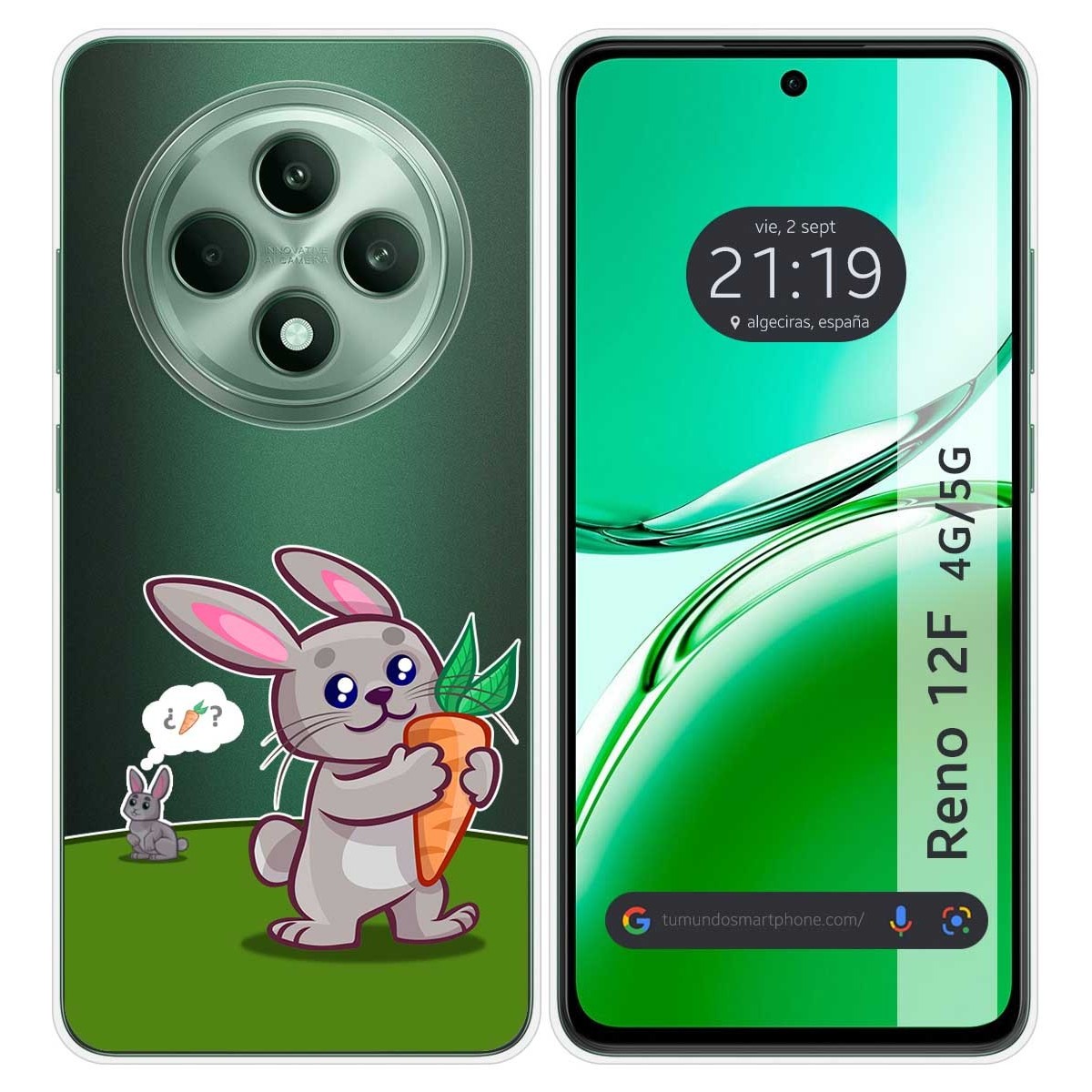 Funda Silicona Transparente para Oppo Reno 12F 4G / 12 F 5G diseño Conejo Dibujos