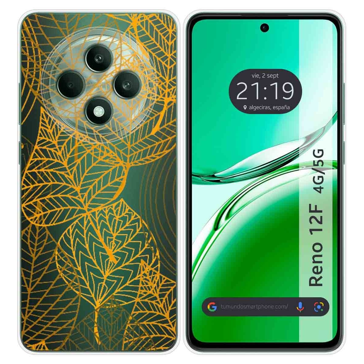 Funda Silicona Transparente para Oppo Reno 12F 4G / 12 F 5G diseño Hojas Dibujos