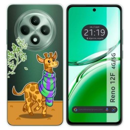 Funda Silicona Transparente para Oppo Reno 12F 4G / 12 F 5G diseño Jirafa Dibujos