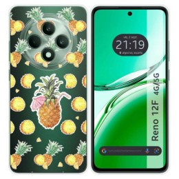 Funda Silicona Transparente para Oppo Reno 12F 4G / 12 F 5G diseño Piña Dibujos