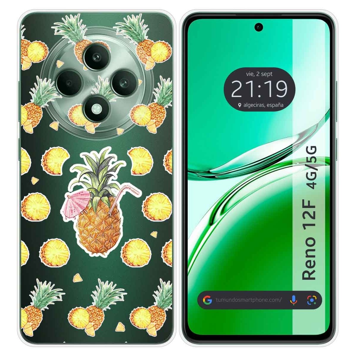 Funda Silicona Transparente para Oppo Reno 12F 4G / 12 F 5G diseño Piña Dibujos