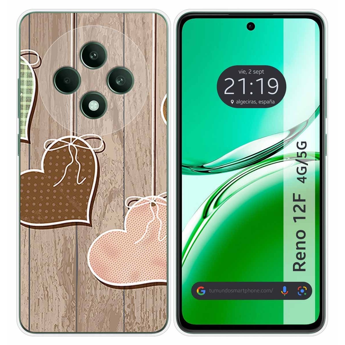 Funda Silicona para Oppo Reno 12F 4G / 12 F 5G diseño Corazones Madera Dibujos