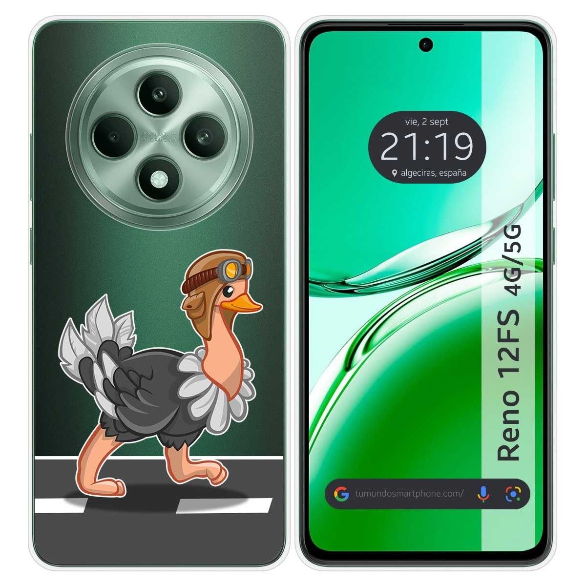 Funda Silicona Transparente para Oppo Reno 12FS 4G / 12 FS 5G diseño Avestruz Dibujos