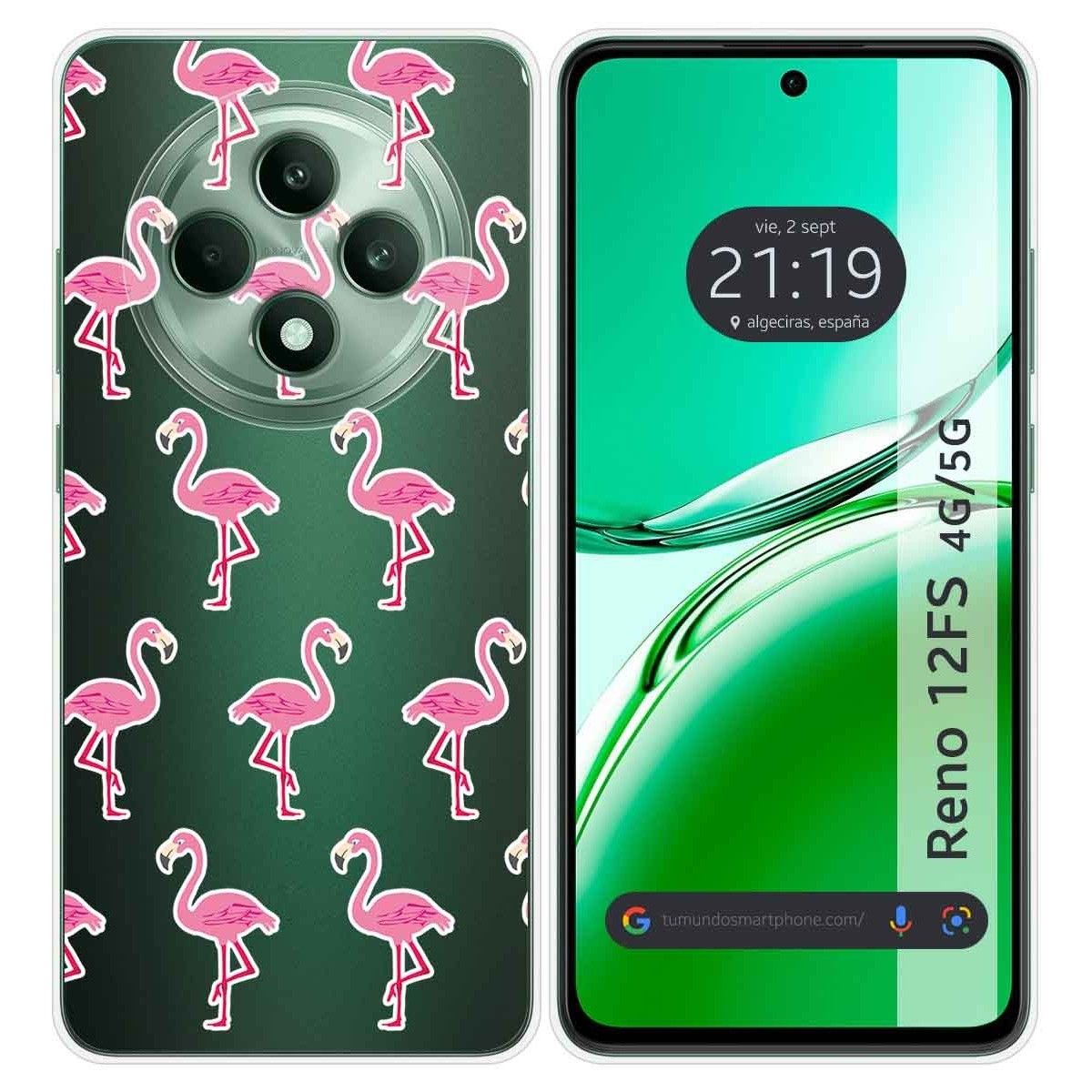 Funda Silicona Transparente para Oppo Reno 12FS 4G / 12 FS 5G diseño Flamenco Dibujos