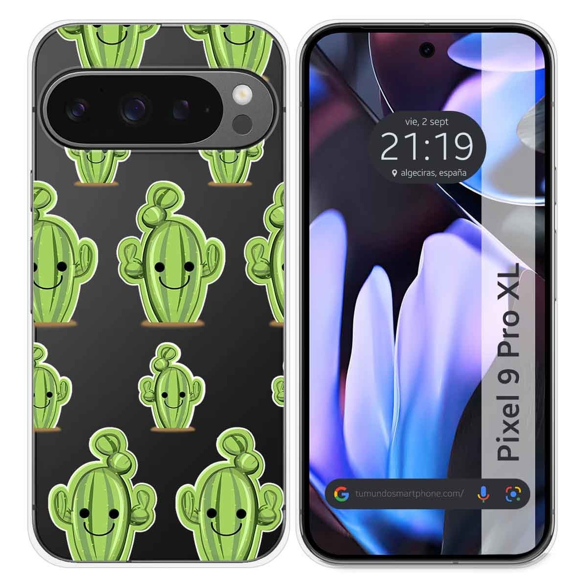 Funda Silicona Transparente para Google Pixel 9 Pro XL 5G diseño Cactus Dibujos