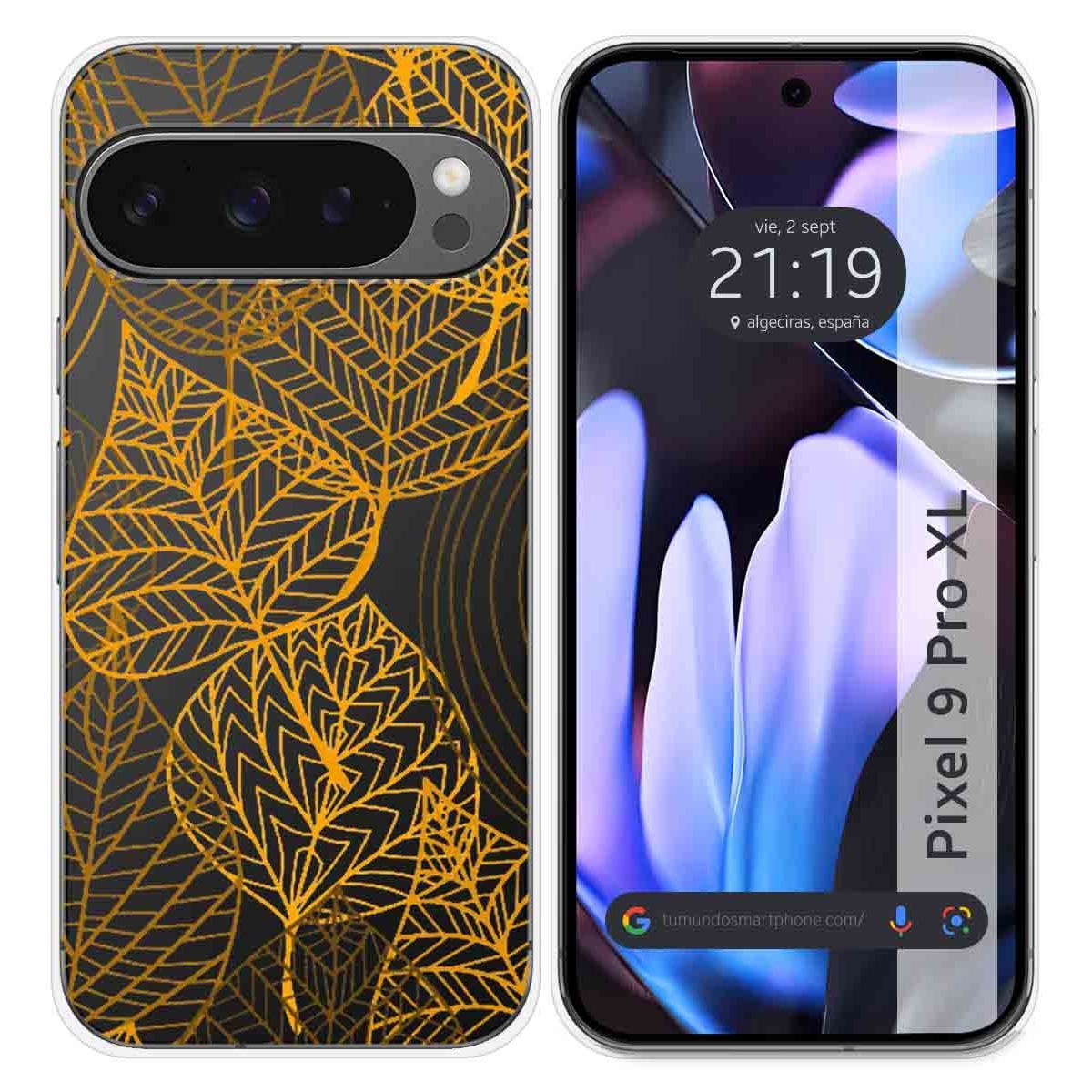 Funda Silicona Transparente para Google Pixel 9 Pro XL 5G diseño Hojas Dibujos