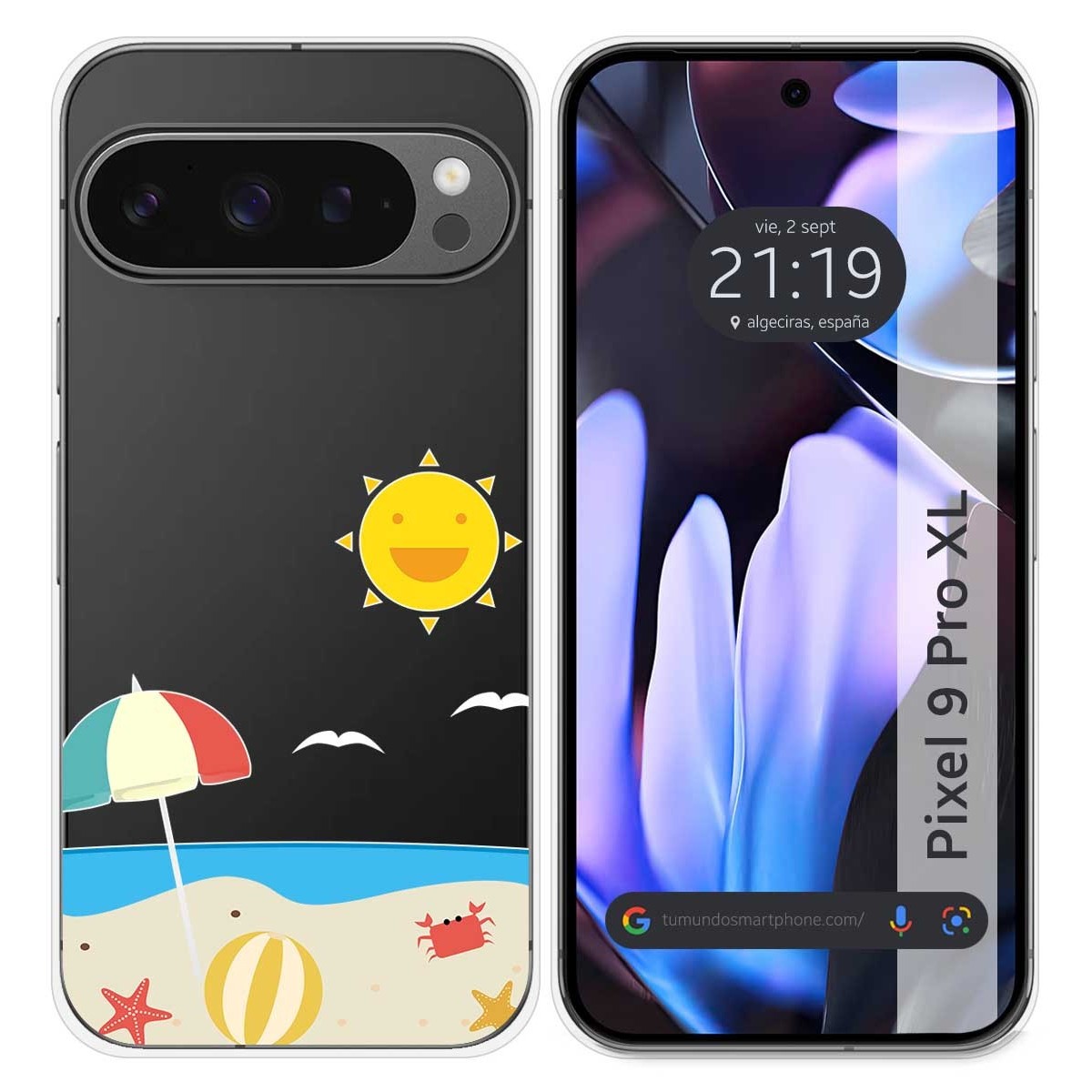 Funda Silicona Transparente para Google Pixel 9 Pro XL 5G diseño Playa Dibujos