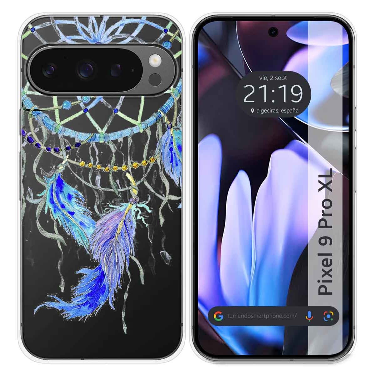 Funda Silicona Transparente para Google Pixel 9 Pro XL 5G diseño Plumas Dibujos