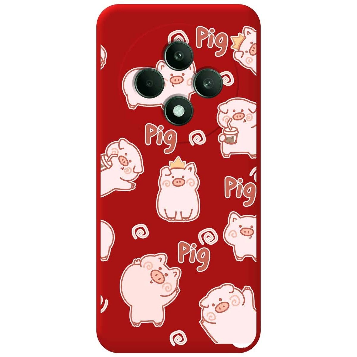 Funda Silicona Líquida Roja para Oppo Reno 12F 4G / 12 F 5G diseño Cerdos Dibujos