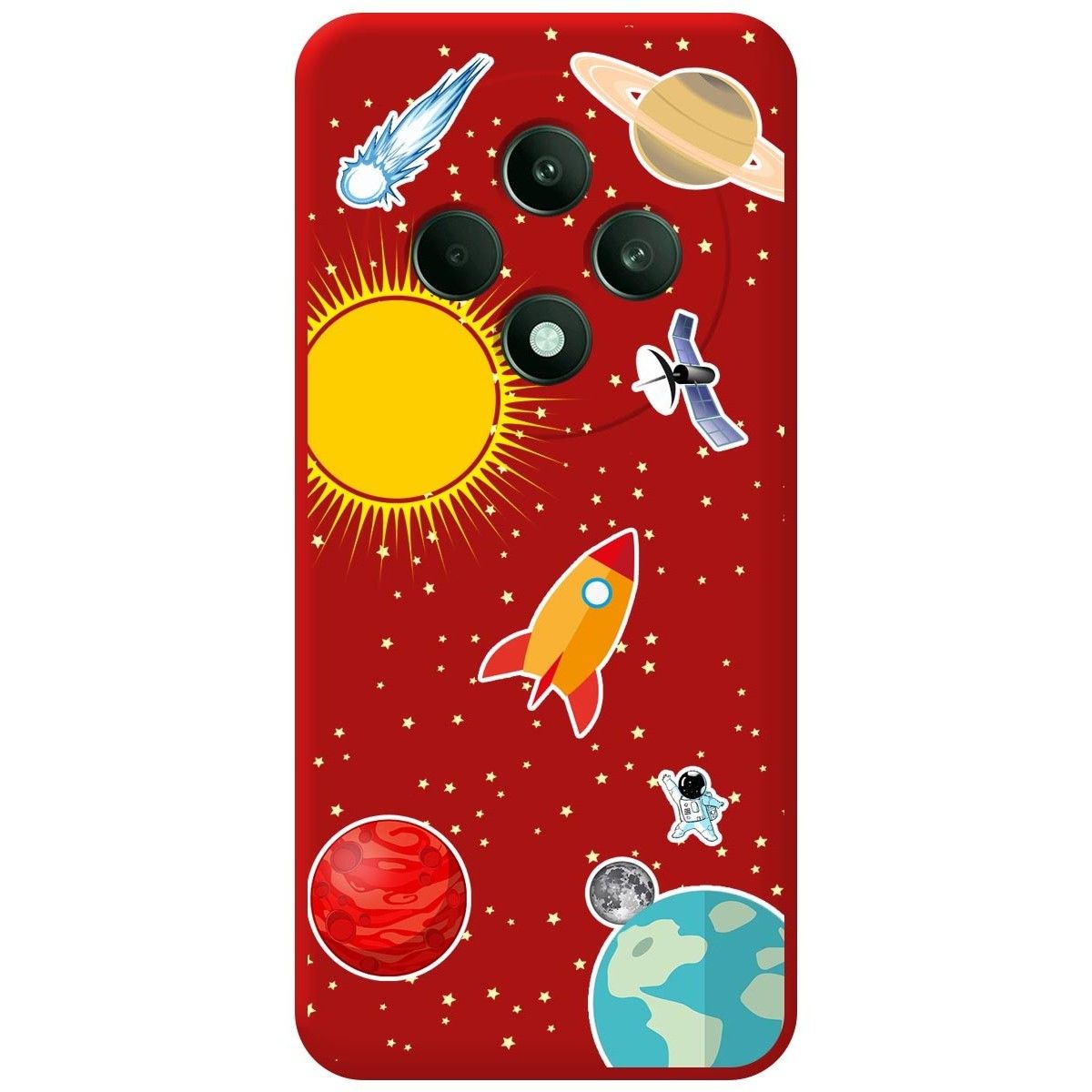 Funda Silicona Líquida Roja para Oppo Reno 12F 4G / 12 F 5G diseño Espacio Dibujos