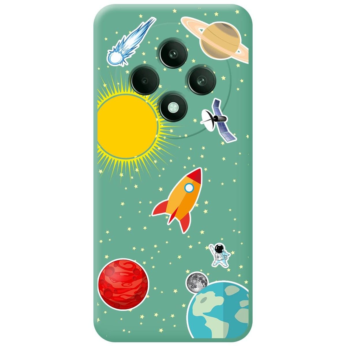 Funda Silicona Líquida Verde para Oppo Reno 12F 4G / 12 F 5G diseño Espacio Dibujos