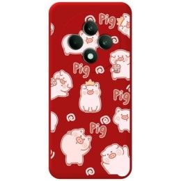 Funda Silicona Líquida Roja para Oppo Reno 12FS 4G / 12 FS 5G diseño Cerdos Dibujos