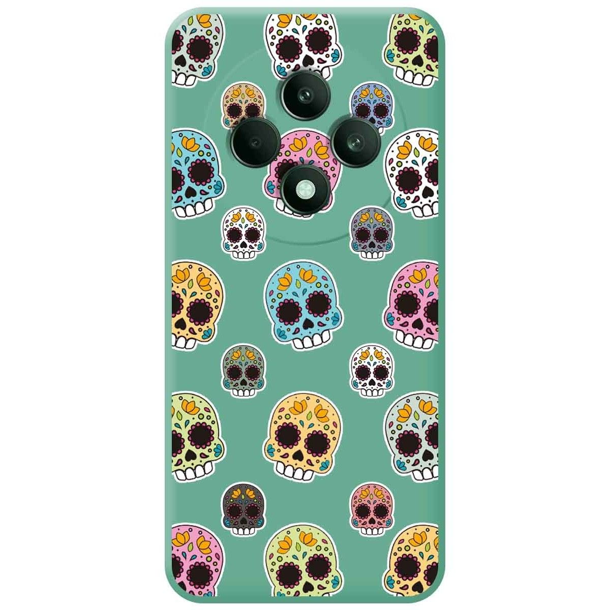 Funda Silicona Líquida Verde para Oppo Reno 12FS 4G / 12 FS 5G diseño Catrina Dibujos