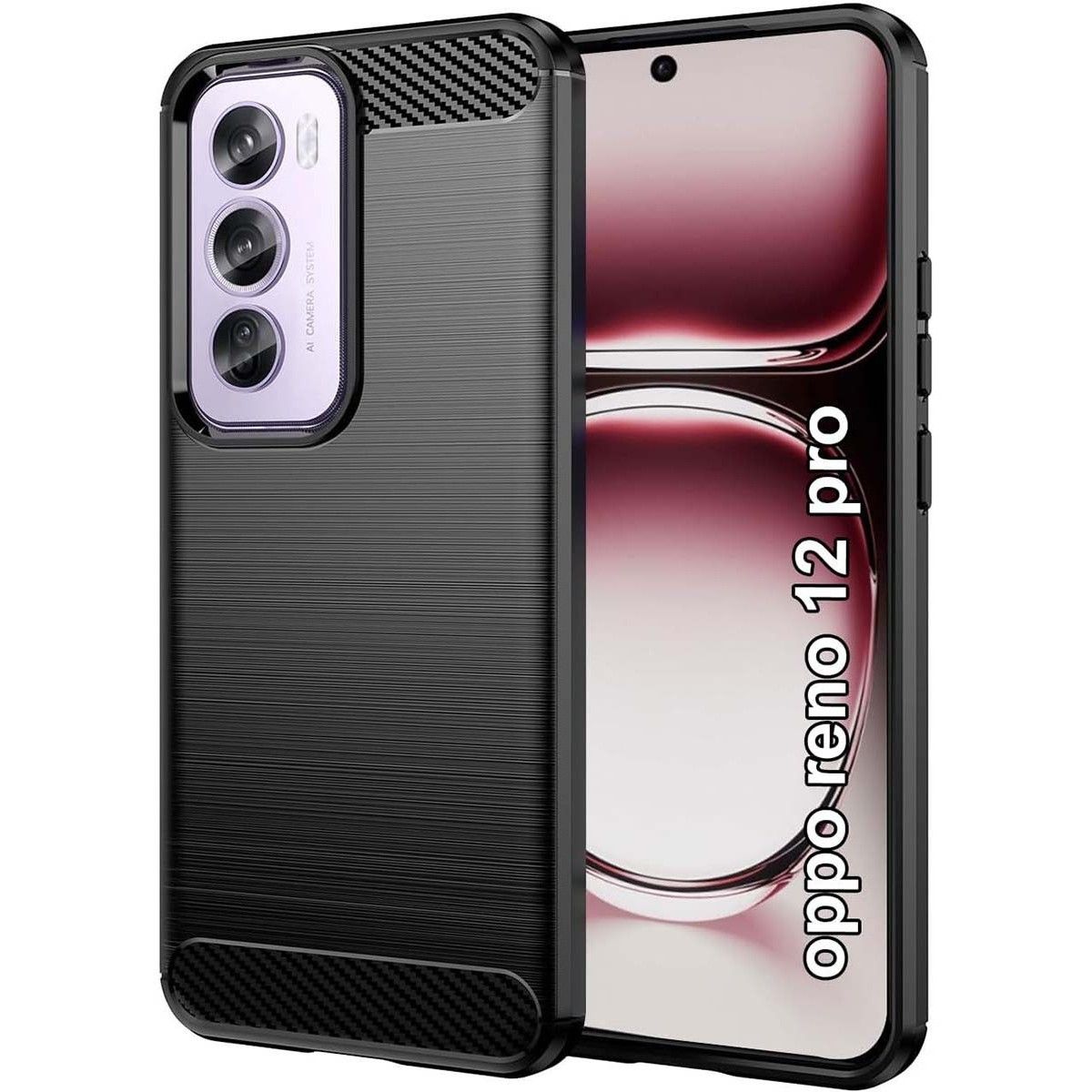 Funda Gel Tpu Tipo Carbon Negra para Oppo Reno 12 Pro 5G