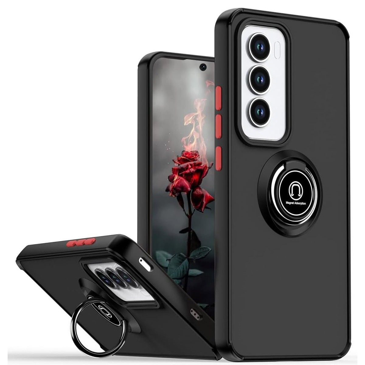 Funda Mate con Borde Negro y Anillo Giratorio 360 para Oppo Reno 12 5G