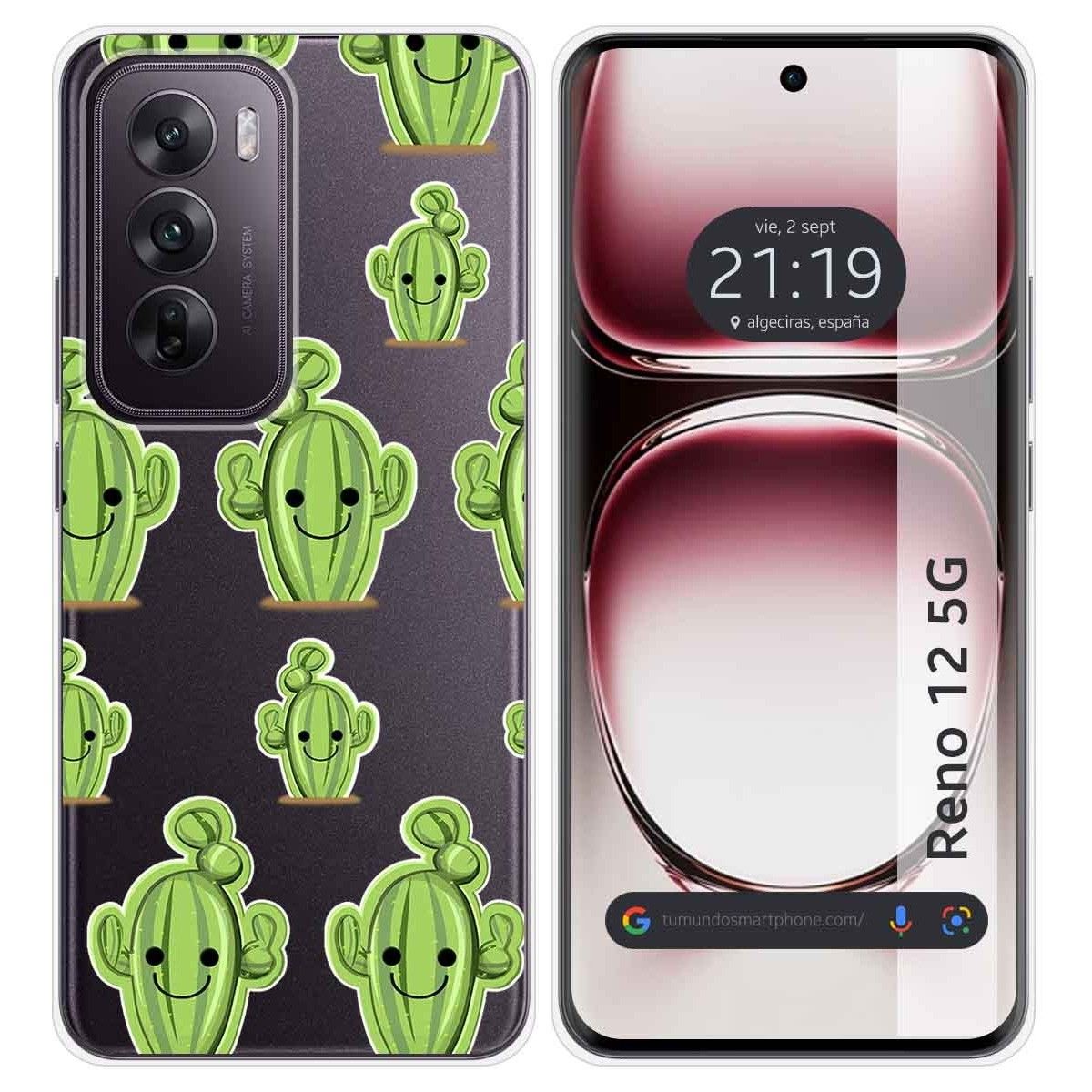 Funda Silicona Transparente para Oppo Reno 12 5G diseño Cactus Dibujos