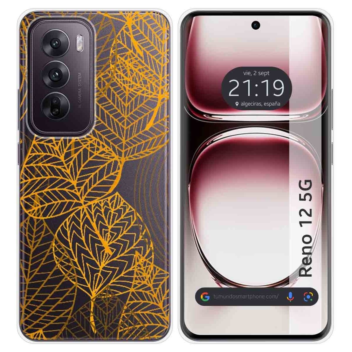 Funda Silicona Transparente para Oppo Reno 12 5G diseño Hojas Dibujos