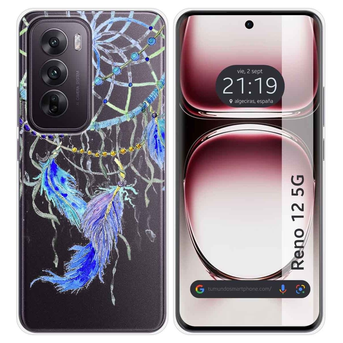 Funda Silicona Transparente para Oppo Reno 12 5G diseño Plumas Dibujos