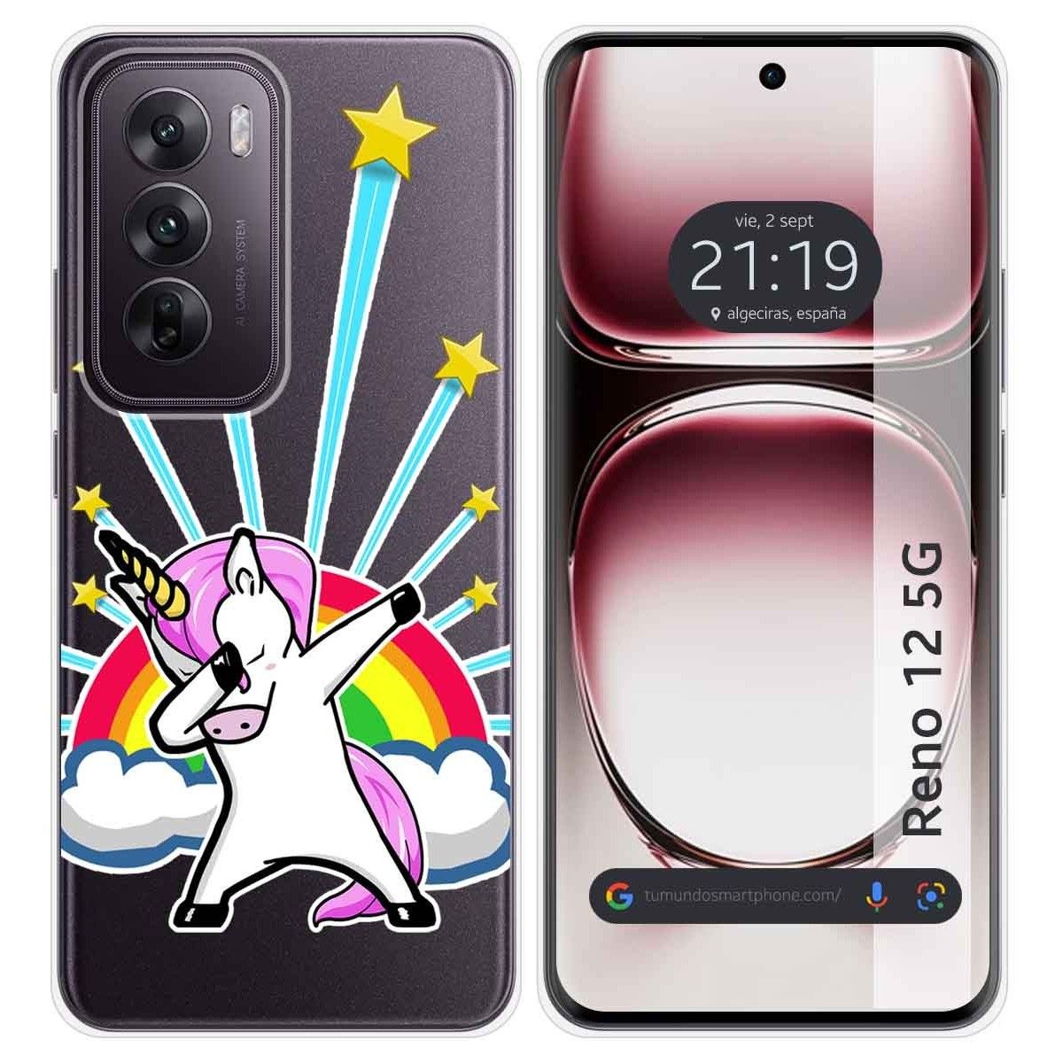 Funda Silicona Transparente para Oppo Reno 12 5G diseño Unicornio Dibujos