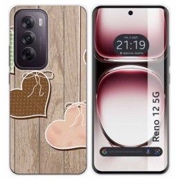 Funda Silicona para Oppo Reno 12 5G diseño Corazones Madera Dibujos