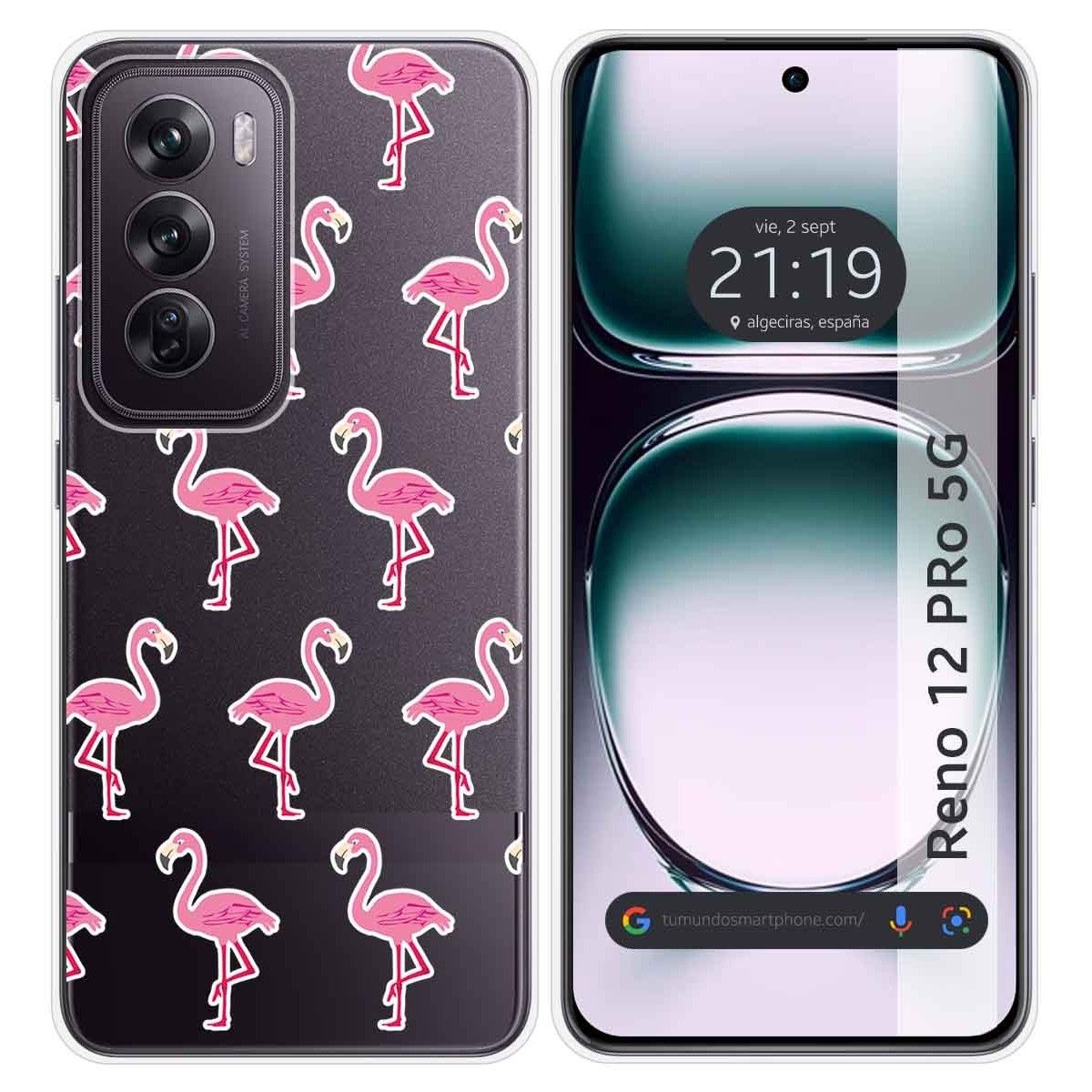 Funda Silicona Transparente para Oppo Reno 12 Pro 5G diseño Flamenco Dibujos