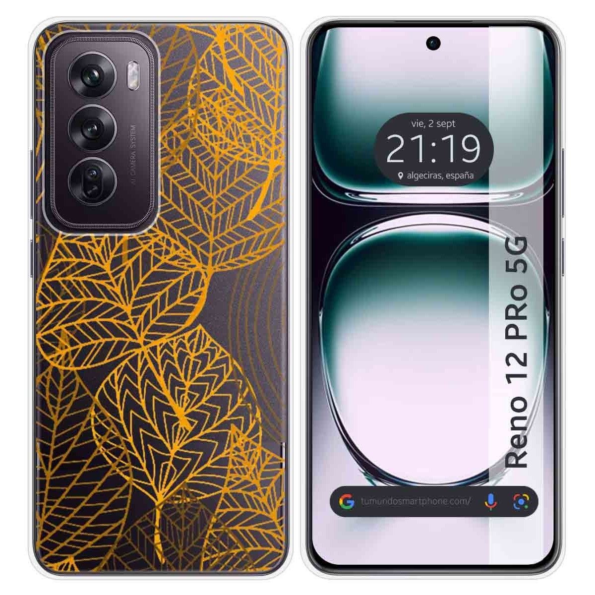 Funda Silicona Transparente para Oppo Reno 12 Pro 5G diseño Hojas Dibujos