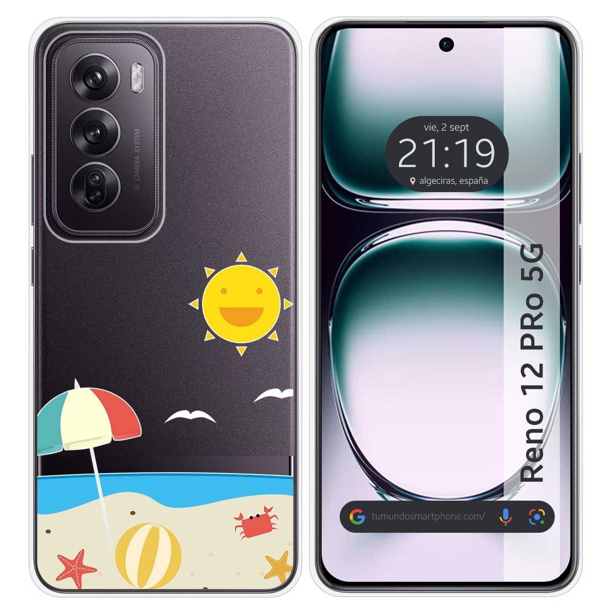 Funda Silicona Transparente para Oppo Reno 12 Pro 5G diseño Playa Dibujos