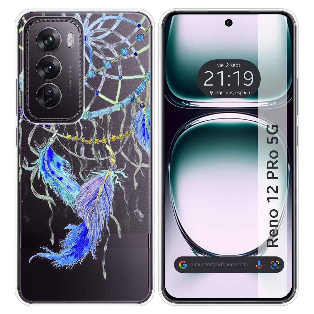 Funda Silicona Transparente para Oppo Reno 12 Pro 5G diseño Plumas Dibujos