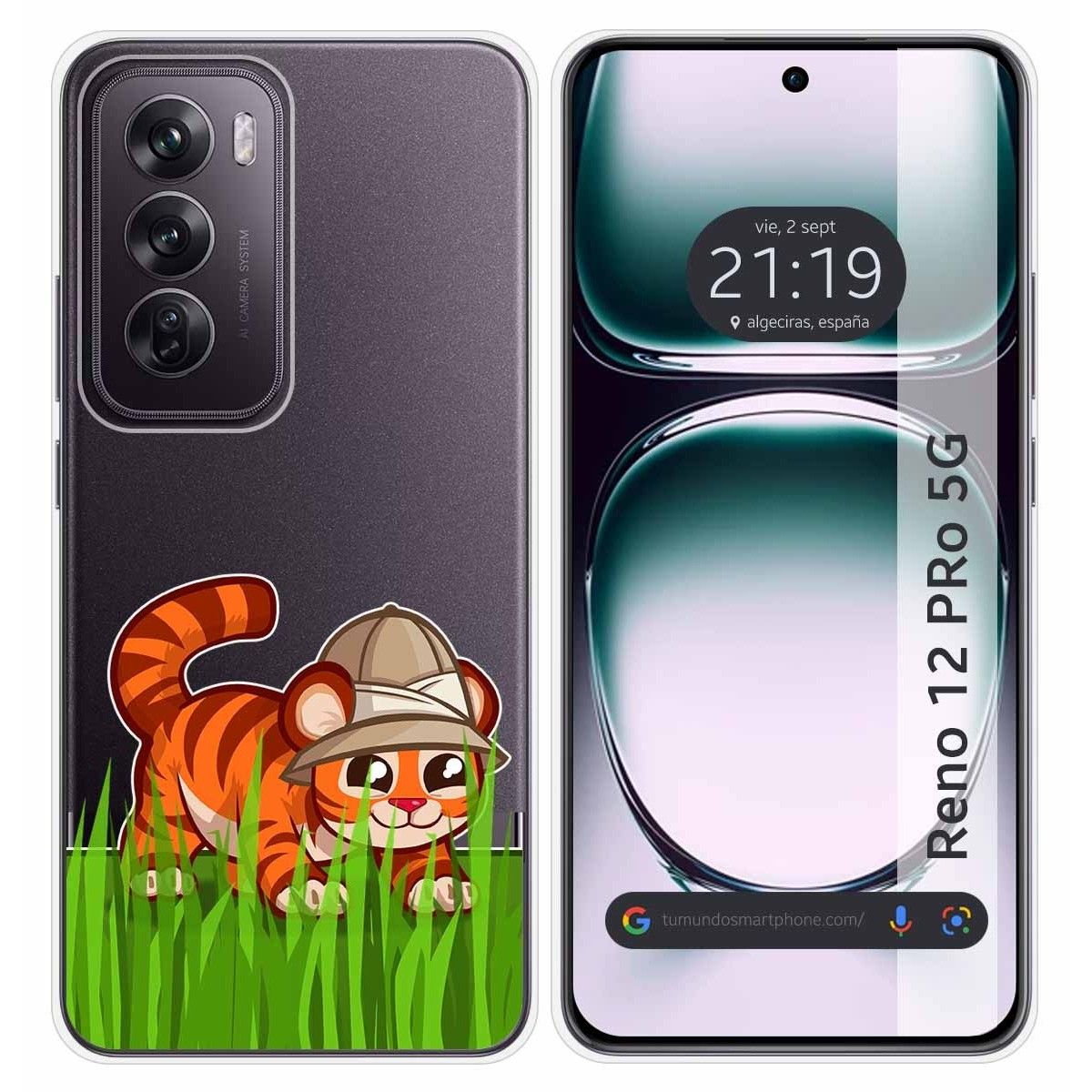 Funda Silicona Transparente para Oppo Reno 12 Pro 5G diseño Tigre Dibujos