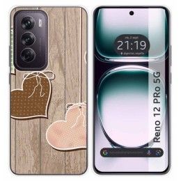 Funda Silicona para Oppo Reno 12 Pro 5G diseño Corazones Madera Dibujos