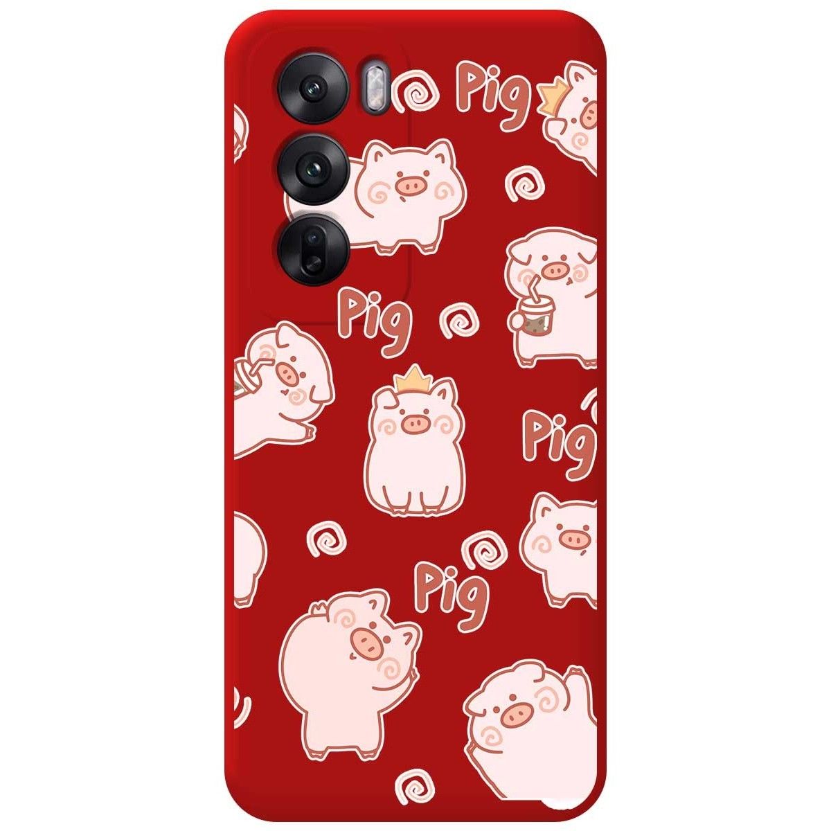 Funda Silicona Líquida Roja para Oppo Reno 12 5G diseño Cerdos Dibujos