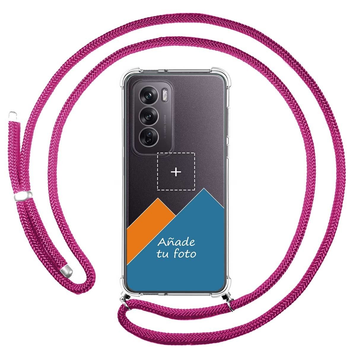 Personaliza tu Funda Colgante Transparente para Oppo Reno 12 Pro 5G con Cordon Rosa Fucsia Dibujo Personalizada